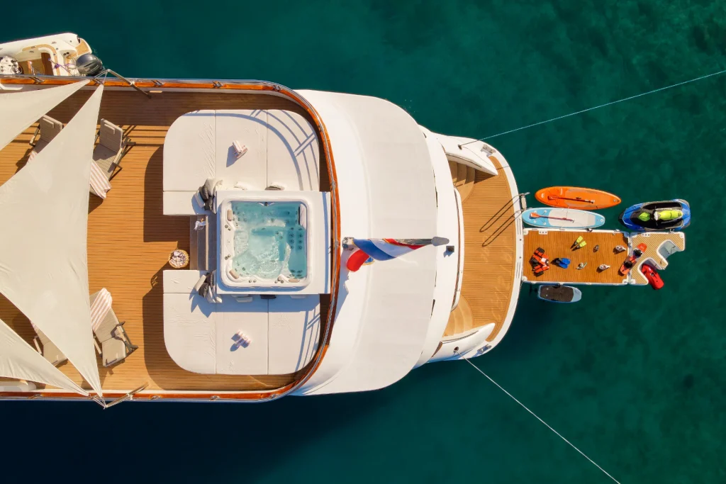 cristal yacht charter top view sundeck aft