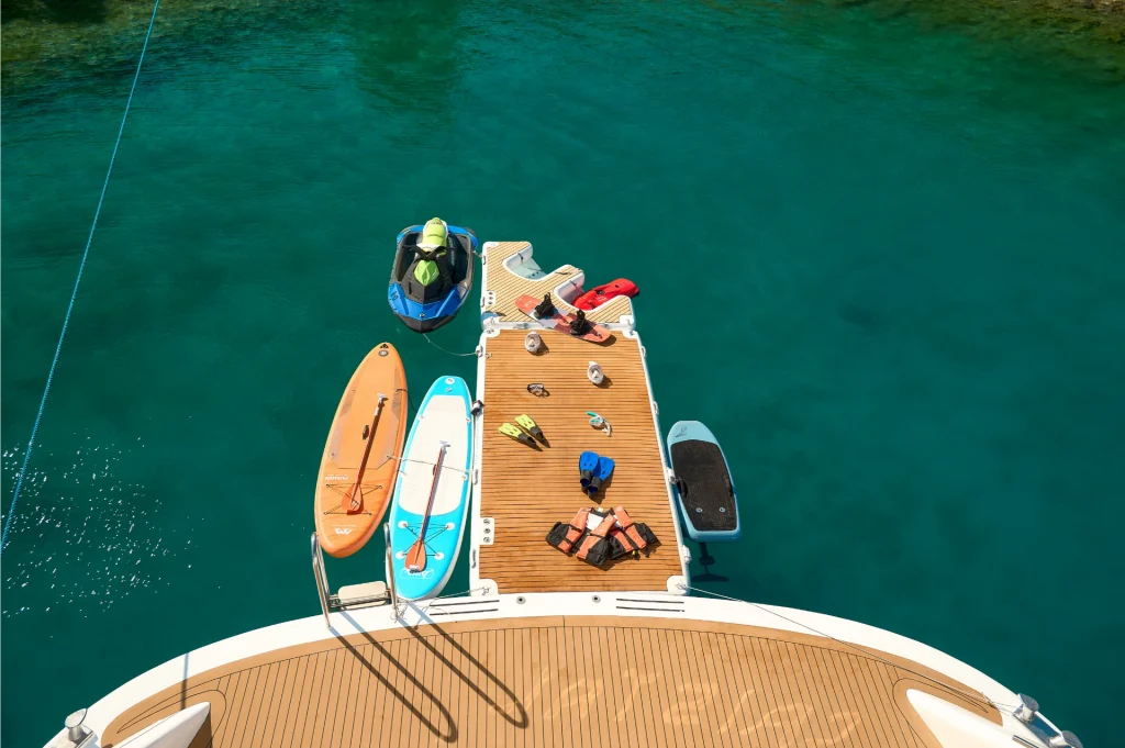 cristal yacht charter top view water toys