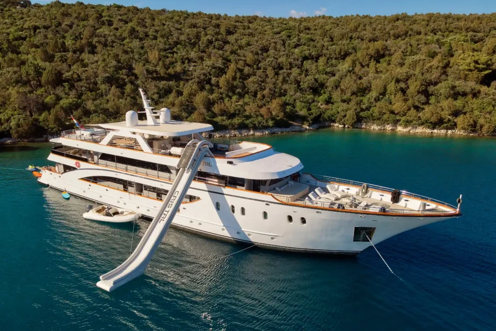 cristal yacht charter with a tender on starboard side