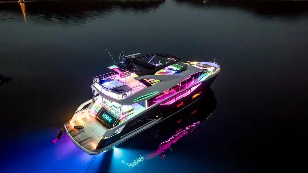 exit yacht charter at night