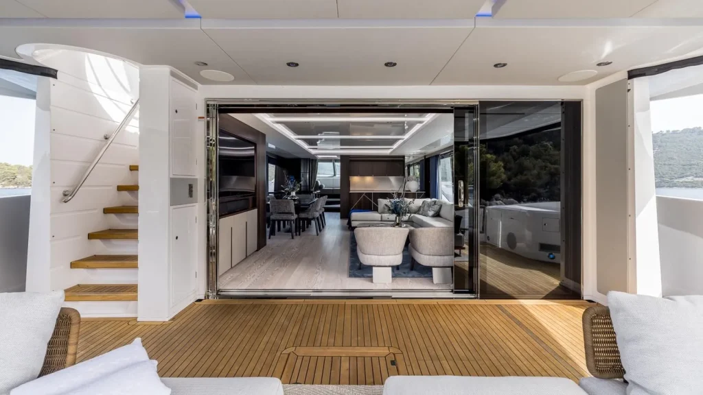 exit yacht charter main deck aft view