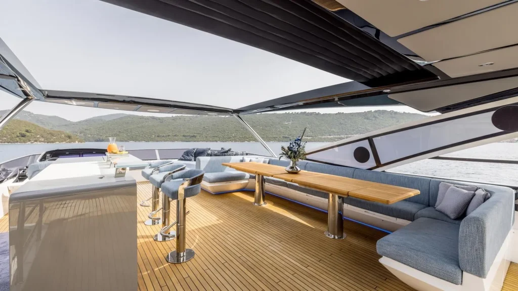 exit yacht charter sundeck bar and table