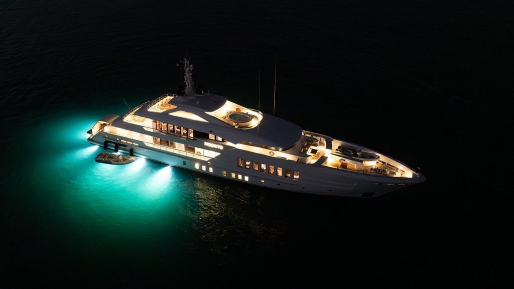 moskito yacht charter at night aerial view