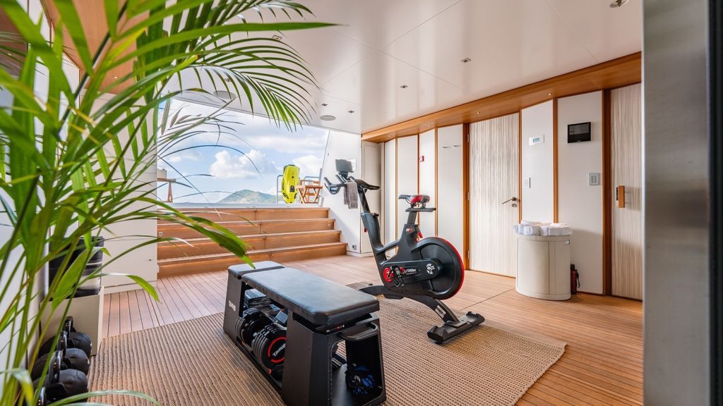 moskito yacht charter beach club gym setup