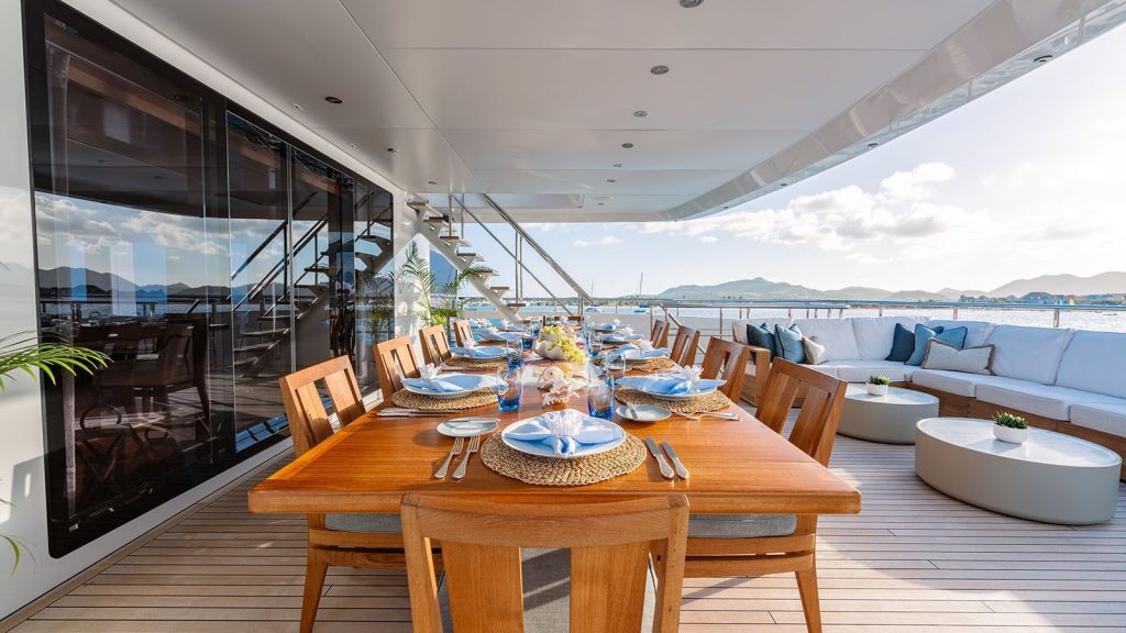 moskito yacht charter bridge deck dining table