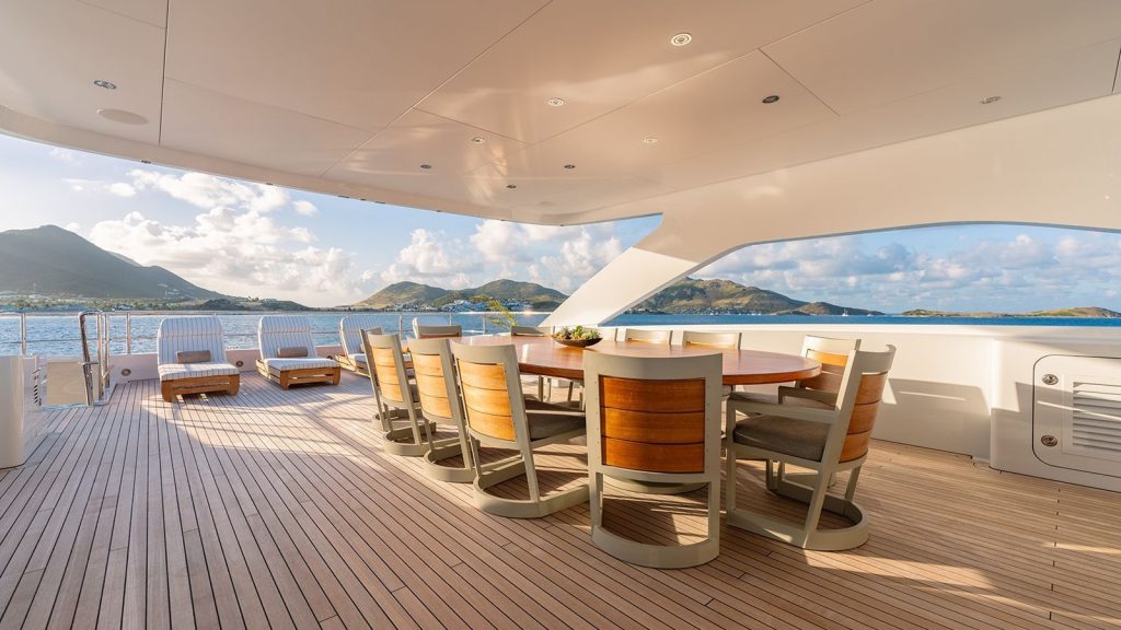 moskito yacht charter sundeck dining table