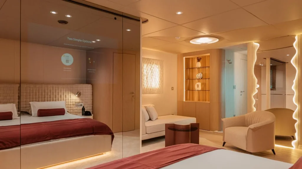 reposado yacht charter master suite tv