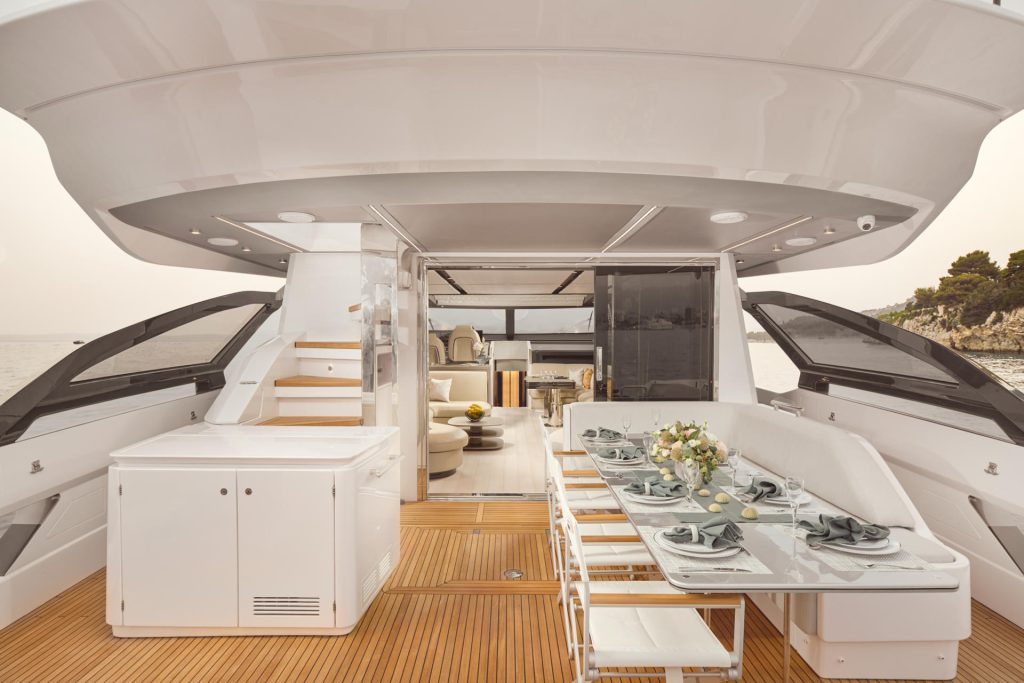 myne yacht charter aft deck dining table