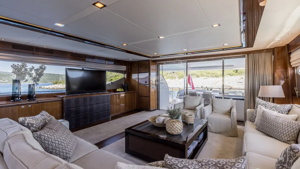 experience yacht charter salon with a tv