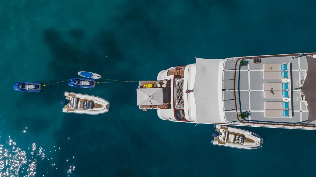 victory yacht charter aerial view swimming platform