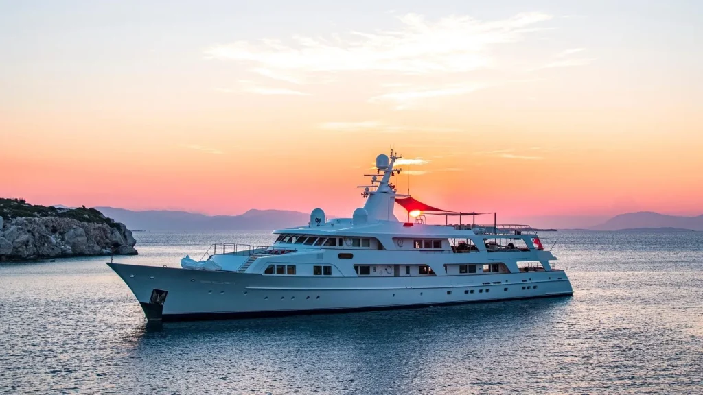 victory yacht charter at sunset