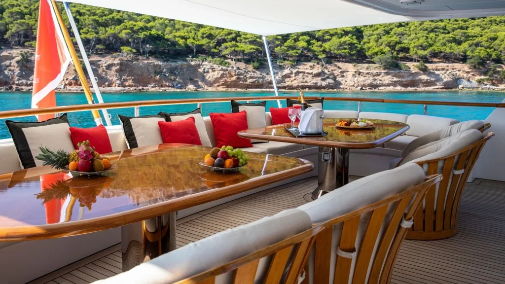 victory yacht charter bridge deck al fresco dining