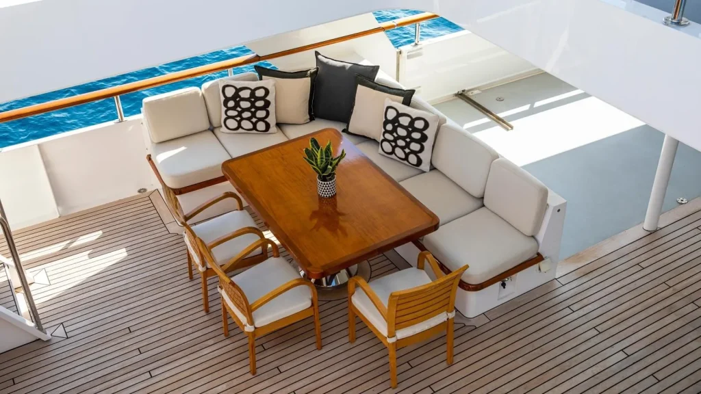 victory yacht charter bridge deck table