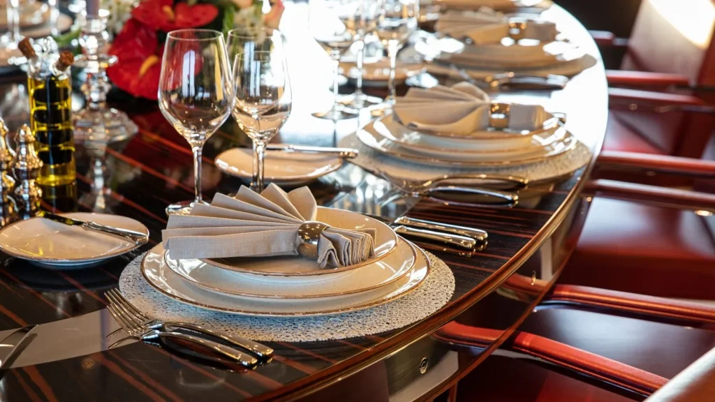 victory yacht charter details on the dining table