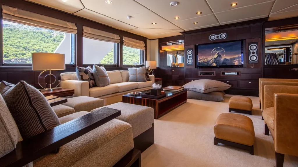 victory yacht charter main deck cinema room