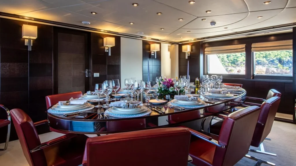 victory yacht charter main deck formal dining table