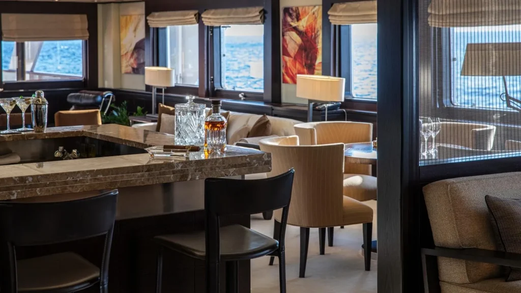 victory yacht charter main salon bar and table