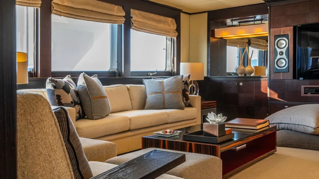 victory yacht charter main salon sofas