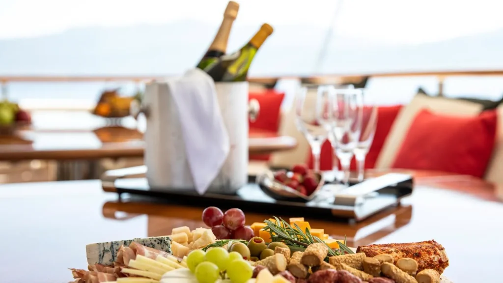 victory yacht charter snacks and wine