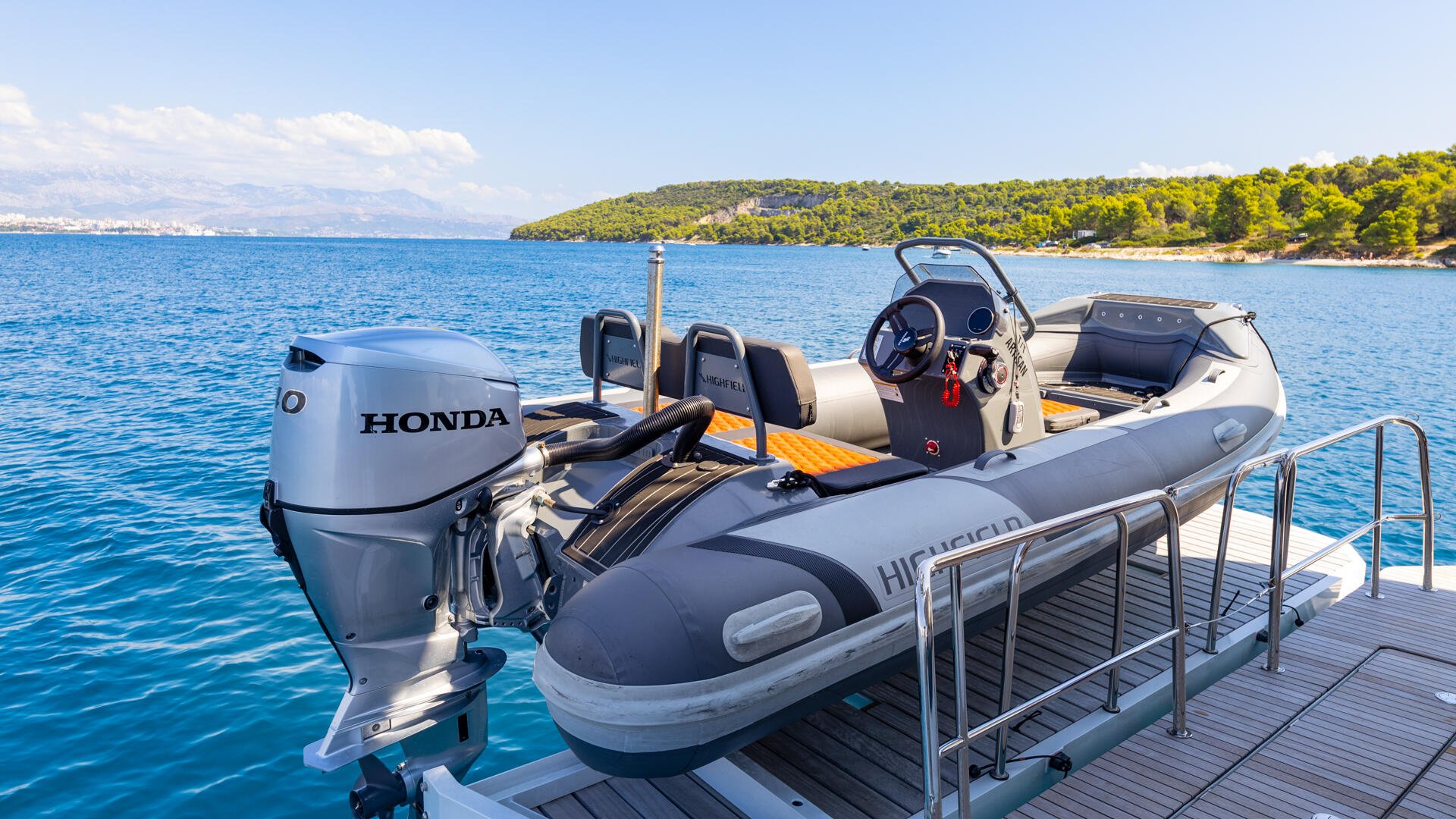 ARTISAN Yacht Charter Tender on Aft Swimming Platform ARTISAN Yacht Charter Tender on Aft Swimming Platform