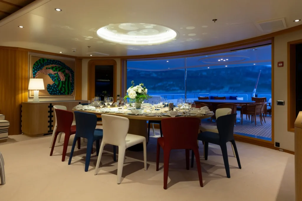 adventure yacht charter sky lounge dining table